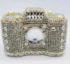 Lady Camera Silver Rhinestones Party Clutch Monedero Cristales Bolsos de noche Bolsos Monederos Mujeres Nupcial Boda Metal Embragues Bolsas 240125