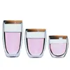 Heat Insulation Wine Cafe Juice Cup BPA Double Wall Glass For Bar Sealing Up Travel Coffee Mug With Bamboo LId Q1222261k