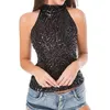 Débardeurs pour femmes Femmes Halter Neck Tops sans manches Sequin Casual Cami Night Out Party Blouse N7YF