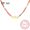 Naszyjniki 925 Srebrne personalizowanie fimo koraliki nazwa Naszyjka Rainbow Dzieci Naszyjka ręcznie robione naszyjniki do odzieży akcesoria dla kobiet