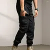 男性用パンツマルチポケットデザインカジュアルな貨物は足首バンドの複数のポケットが快適に伸縮性のあるウエストを備えています