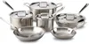 Kookgereisets All-Clad D5 5-laags geborsteld roestvrij staal (set van 10 stuks) Inductieoven Vleeskuikenveilig 600F Potten en pannen Zilver