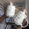 Mugs 400ml Cute Bunny Coffee Mug Set Spoon With Lid Rabbit Ears Personality Office Home Milk Breakfast Ceramic Cup