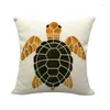 Oreiller tortue de mer imprimé siège couverture lombaire vie Marine lin taie d'oreiller carrée 45x45 cm mode décoration de la maison