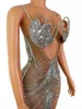 Scen Wear Luxurious Silver Crystals Chains Crystal Dress Birthday Celebrate Evening Prom Party Sexig Performance Costume
