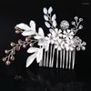 Hair Clips Wedding Combs Bride Accessories Gold/Silver Color Metal Flower Leaf Hairpins Head Jewelry Gifts For Women Girls