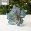 Flores decorativas 2 peças glitter artificial enfeites de árvore de natal decorações alegres para casa presentes de navidad de 2024 anos