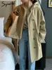Mulheres Trench Coats Syiwidii Casaco Vintage para Mulheres Com Capuz Único Breasted Casual Outerwear Coreano Moda Elegante Mid Long Tops