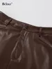 Skirts Bclout Elegant Brown Leather Long Female Fashion Solid Office Lady Slit Autumn Sexy PU Straight Women 2024