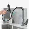 Grifos de cocina Tuqiu grifo gris fregadero de cascada negro grifo extraíble mezclador de agua giratorio de un solo orificio