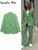 Kvinnors tvåbitar byxor ol Green Blazer Suits For Women Spring Candy Color Single Button Jacket Loose rakt high street outwear outfit