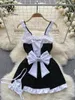 Work Dresses SINGREINY 2024 Maid Uniform Sexy Nightsuits Hollow Out Backless Ruffles Lace Up Bow Mini Dress Thongs Cosplay Erotic Porn Suits