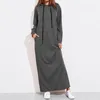 Vestidos casuais 2024 outono inverno mulheres hoodies vestido cor sólida solta mangas compridas moda bolsos streetwear elegante com capuz