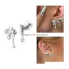 Clip-On & Screw Back Backs Earrings Fashion Water Drop Asymmetrical Stud Vintage Unusual Sier Color Irregar Metal For Women Jewelry D Dhtkp