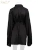 Casual Dresses Clacive Elegant Black Satin For Women 2024 Autumn Fashion Loose V-Neck Long Sleeve Lace-Up Tassel Spliced Mini Dress