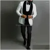 Costumes pour hommes Blazers Costumes pour hommes Jeltoin Costume imprimé blanc Homme Hommes Noir Veet Revers Tuxedos de mariage Slim Fit Groom Prom Blazer Dhmlp