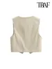 Women's Vests TRAF Women Fashion Front Button Crop Linen Waistcoat Vintage V Neck Sleeveless Female Outerwear Chic Vest Tops