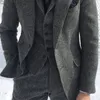 Серый шерстяной твидовый зимний мужской костюм для свадьбы Формальный смокинг жениха с узором «елочка» Мужская мода 3 шт. Куртка Жилет Брюки Галстук 240125