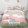 Conjuntos de cama Unicórnio Bonito Dos Desenhos Animados Consolador Set Duvet Cover Bed Quilt Fronha Rainha para Criança Menino Menina Presente