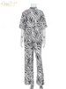Damen Zweiteilige Hosen Clacive Sommer Lose Zebra-Print 2 Sets Frauen Outfit 2024 Elegante Kurzarm Shirts Passende Hohe Taille Set Weiblich