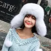 Trapper Hats 100% Real Fox Fur Hats Women's Russian Trapper Snow Skiing Hat Caps Winter Raccoon Fur Bomber Hat