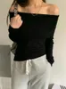 Pulls pour femmes Français Vintage Tricoté Élégant Tops Femmes Style Coréen Hors Épaule Sexy Femme Bureau Dame À Manches Longues Slim Vêtements 2024