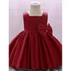 Girl Dresses Fashion Square Collar Draped Drapped Breve caviglia solida Lunghezza A-Line Abiti di raso Cute Casual Party Wedding Kids Kids