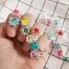 Anillos de racimo 12/36 unids / set ajustable niños joyería de cristal corazón estrella cuadrado anillo de dedo abierto para niños niña regalo de fiesta