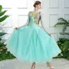 Scen Wear V Neck Fluffy Hemline Green Standard Ballroom Dress for Dance Competition Dancing Clothes Rumba Gym