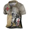 Męskie Polos Vintage koszulki polo Lapel Knight Printed Golf Casual Male Męs