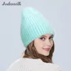 Joshuasilk Women's Angora Hat Zima na dzianina dla dziewczynki z lapą podwójną z podszewką12956