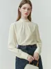Blouses pour femmes FSLE Style coréen Col montant Chemise solide pour les femmes Printemps Automne Double Wear Bow Ruban Acétate Fibre Femme