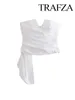 Женские майки TRAFZA 2024, повседневные белые топы без рукавов с обнаженной грудью, пуловер со складками, укороченная рубашка, женская летняя уличная молния для праздника