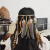 ヘアクリップハンドメイドレザーロープブラウンフェザーヘッドバンドウッドビーズ自由hoh弾アクセサリーファッションジュエリー