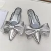 10A Quality Designer Muller Slippers with Big Bow Fashion Pointed Flat Shoes for Women Summer Outfoor Shoes 25953