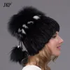 Gorro de piel de visón tejido para mujer, gorro con pelo para mujer con forro de pompón de piel de zorro, gorros de invierno para mujer, gorros para niñas, gorros DHY-25 D1248p