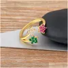 Band Rings Cute Female Crystal Open Adjustable Ring Charm 14K Yellow Gold Women Dainty Bride Flower Zircon Engagement Jewelry Party Gi Otibc