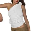 Débardeurs pour femmes Crop Top Femmes Casual Sexy Slope Épaule Plissée Ceinture Cordon Gilet Vêtements Blouses Pour Dressy