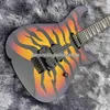 Stokta George Lynch Tiger Stripe Sunburst Mor Kırmızı Sarı Elektrikli Gitar Ebony Klavye, Dot Kakmı, Floyd Rose Tremolo Köprüsü, Whammy Bar, Siyah Donanım