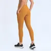 L-021 High-Rise Pants Crop with Pockets Yoga Leggings Solid Color Running Tights No inseam Naked Feeling Sweatpants