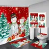 シャワーカーテンレッドクリスマスカーテンセット面白いサンタクロースクリスマスボールグリーンパインブランチギフトバスルーム装飾バスマットトイレカバーカバー