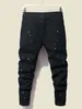 Fashion Street Style Ripped Skinny Jeans Mannen Vintage wash Solid Denim Broek Heren Casual Slim fit potlood denim Broek 240124