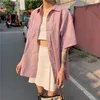 Women's Blouses Shirts Women Simple Pure Color Loose Retro Tender Female Pockets Design Basic Blusas Ulzzang Casual All-match Summer Half