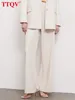 Calças femininas PantsQV elegante bege simples mulheres 2024 moda sólida cintura alta calças retas escritório senhora outono comprimento total