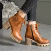 Boats Women 2023 Winter Female High Heel Lace Up Ankle Boots Buckle Platform Artificial Leather Ladies Shoes Zapatos Mujer 240123