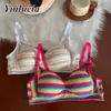 Bras Bras Lingerie Vintage Rainbow Stripes Bra Gathered Crop Top Underwear Push Up Bras New Summer Daily Soft Elastic Underwear Women YQ240203