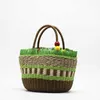 2023 New Handheld Woven Bag with Large Capacity Vegetable Basket Grass Woven Bag, Contrast Stripe Handmade Woven Bag