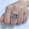 Satışta küme halkaları 1CT Erkekler İçin Gerçek Moissanite Basit Klasik Moda S925 Sterling Sier Diamond Ring Party Hediye Takı Drop Deliv OTJJ5