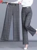 Överdimensionerad 4xl Plaid Office Straight Pants Korean Fashion Women Formal Wide Leg Pantalones Casual ol High midjebyxor 240202