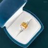 Anelli a grappolo Cellacity Anello da donna con pietra preziosa con 10 12mm Pietra di colore giallo Argento 925 Jewerly Festa di nozze Regalo di incontri Taglia 6-10